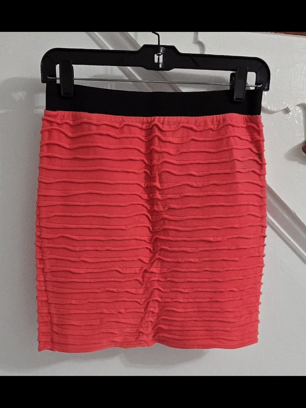 Forever 21 Coral Ruffle Pencil Skirt with Black Waistband